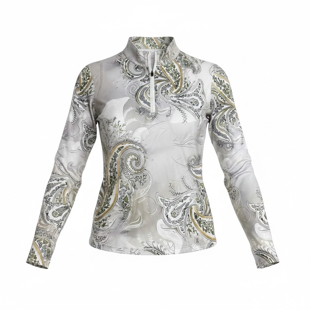 Acegolfs Womens S Paisley Quarter Zip Mock Neck Long Sleeve Top Golf Pickleball